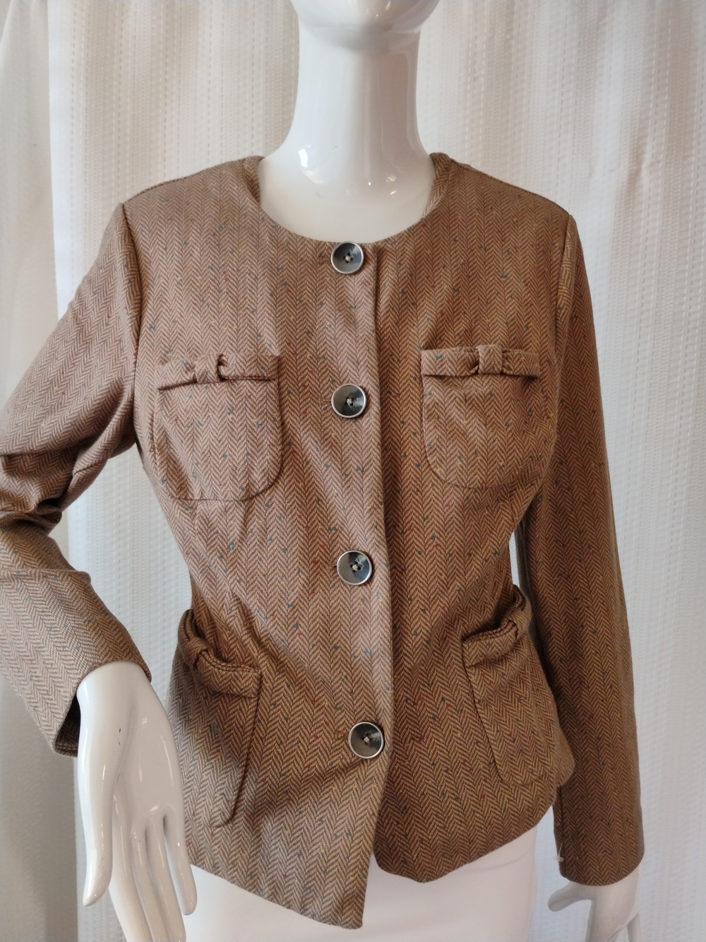 Cabi M&M'S Brown Herringbone Button-Front Blazer Size M